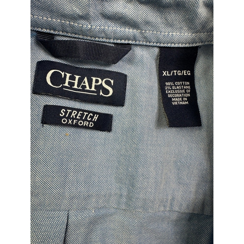 Chaps Men XL Light Blue Stretch Oxford Button Down Long Sleeve Shirt Logo Pocket